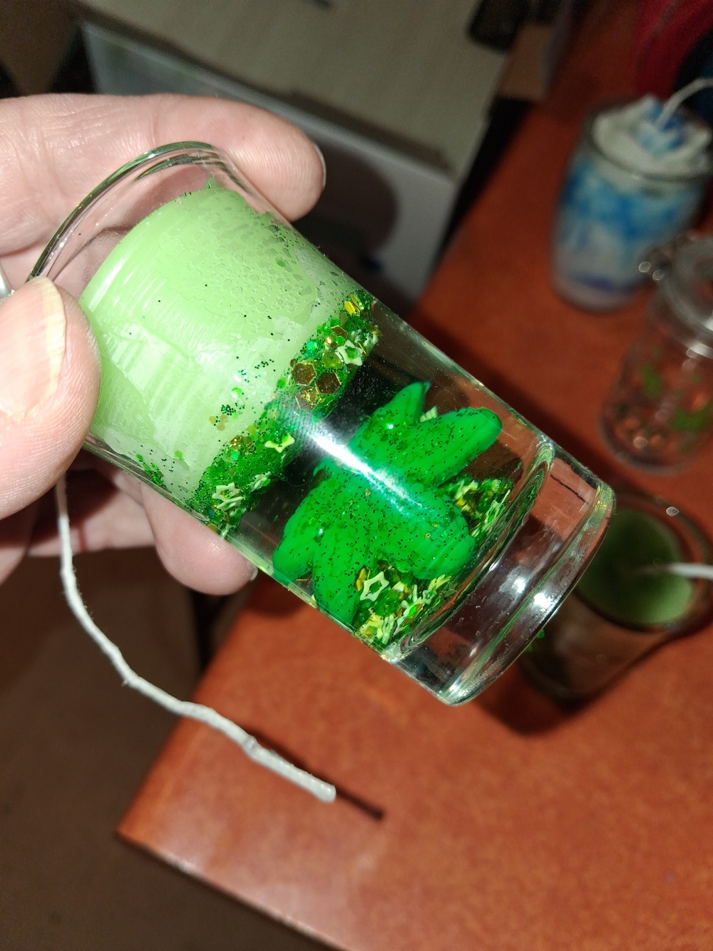 Green Glitter Accent Glass Votive Candle - Unbranded